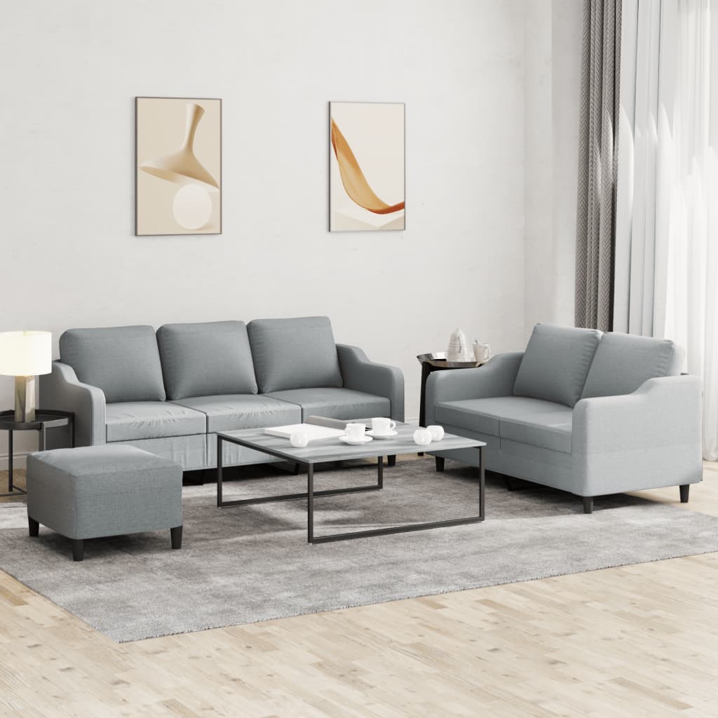 Sofasæt 2 Dele Stof - Lysegrå / med hynder og fodskamler