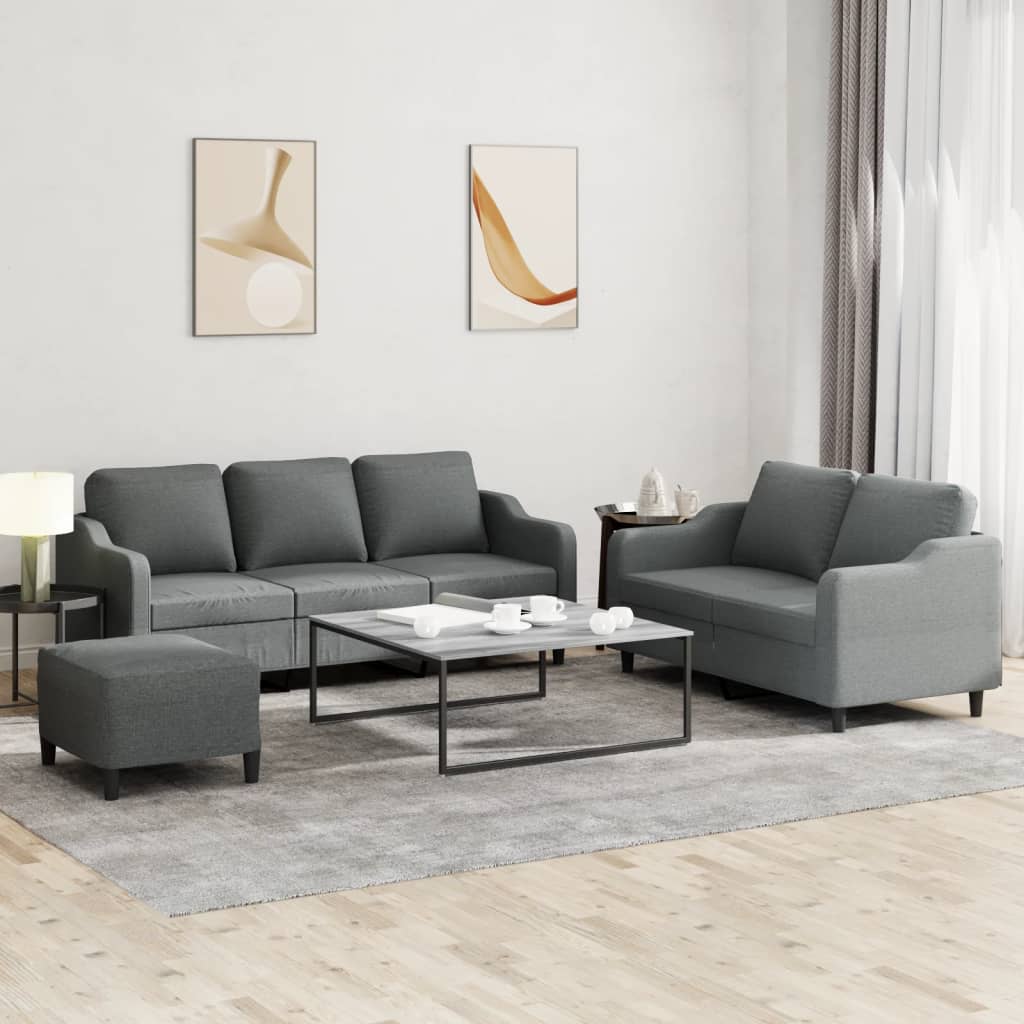 Sofasæt 2 Dele Stof - Mørkegrå / med hynder og fodskamler