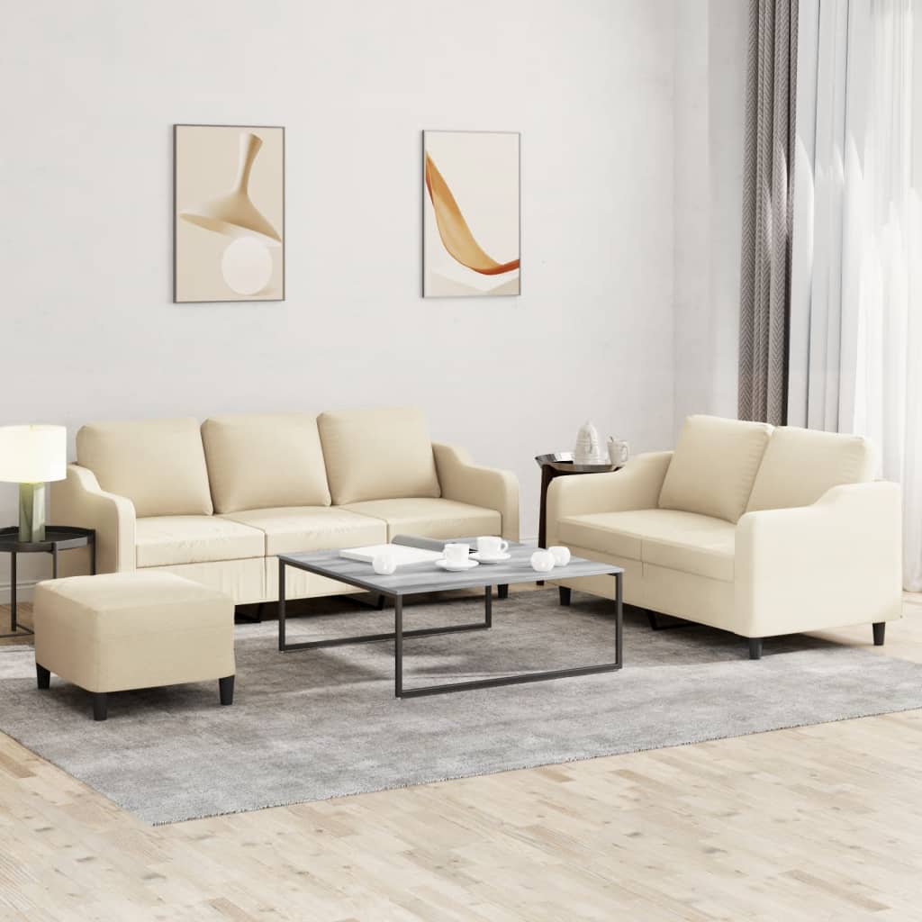 vidaXL Set de canapele cu perne, 3 piese, crem, textil