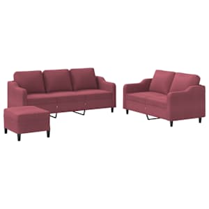 3dílná sedací souprava s poduškami vínová textil - obrázek 2