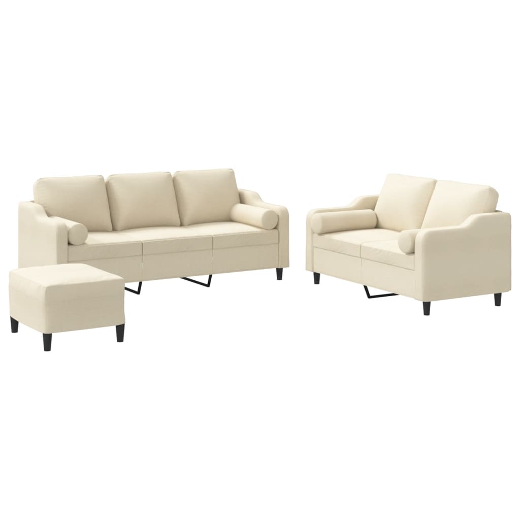 vidaXL 3dílná sedací souprava s polštáři krémová textil