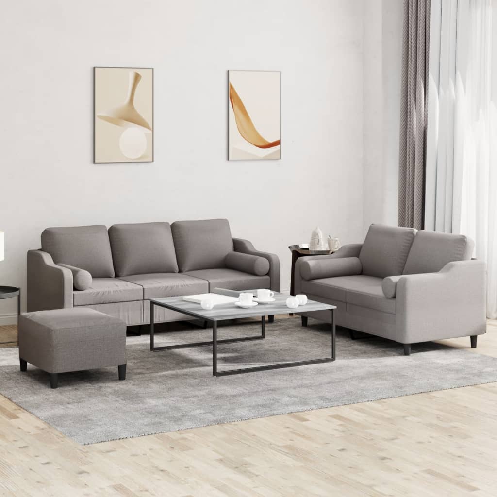 Sofasæt 3 dele med fodskammel og puder - gråbrun