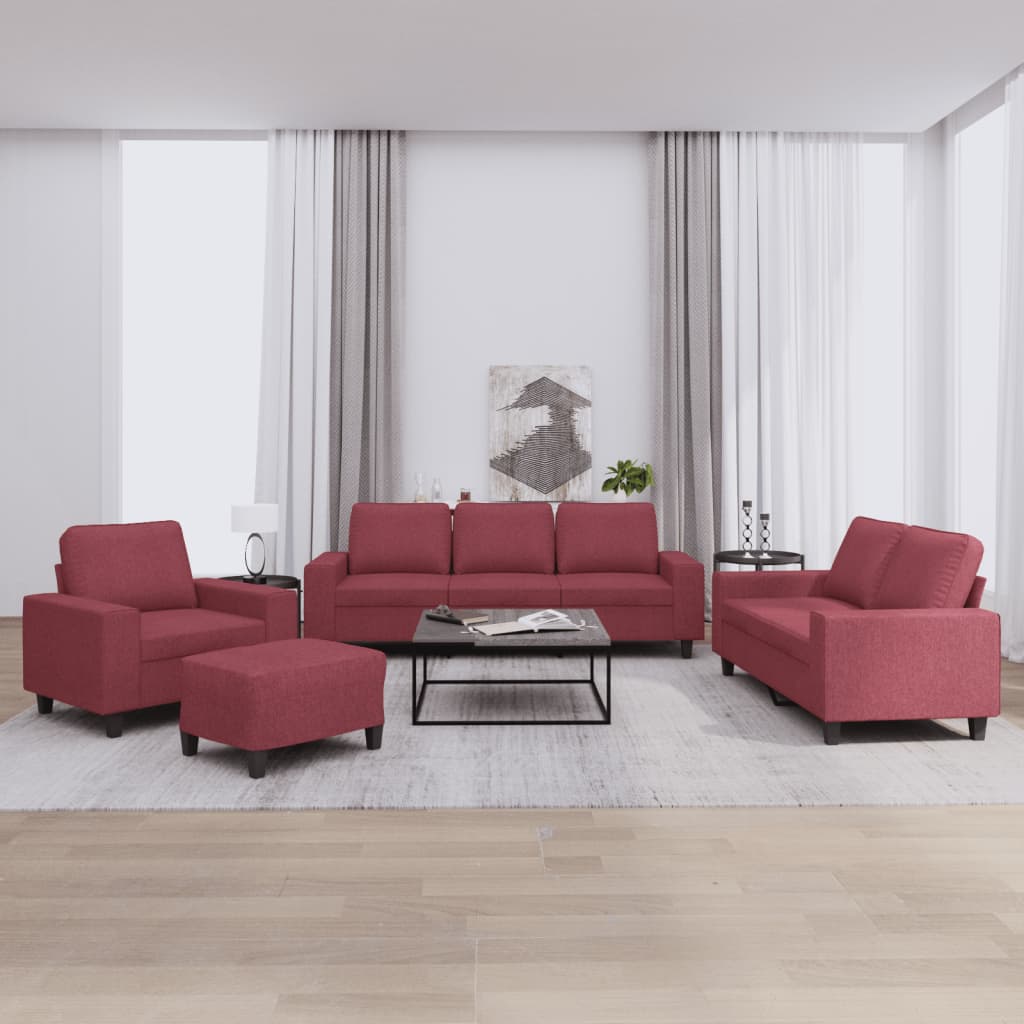 vidaXL Set de canapea, 4 piese, roșu vin, material textil