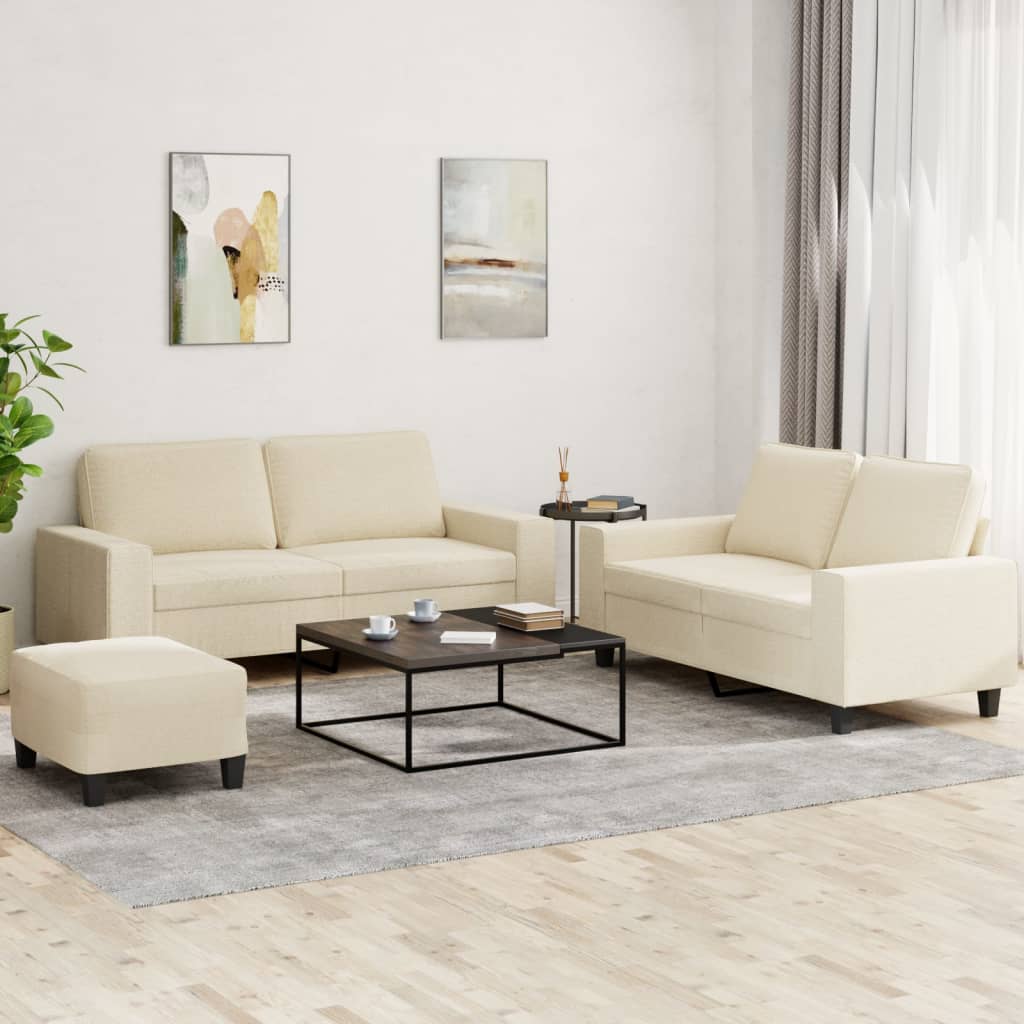 vidaXL 3-tlg. Sofagarnitur Creme Stoff