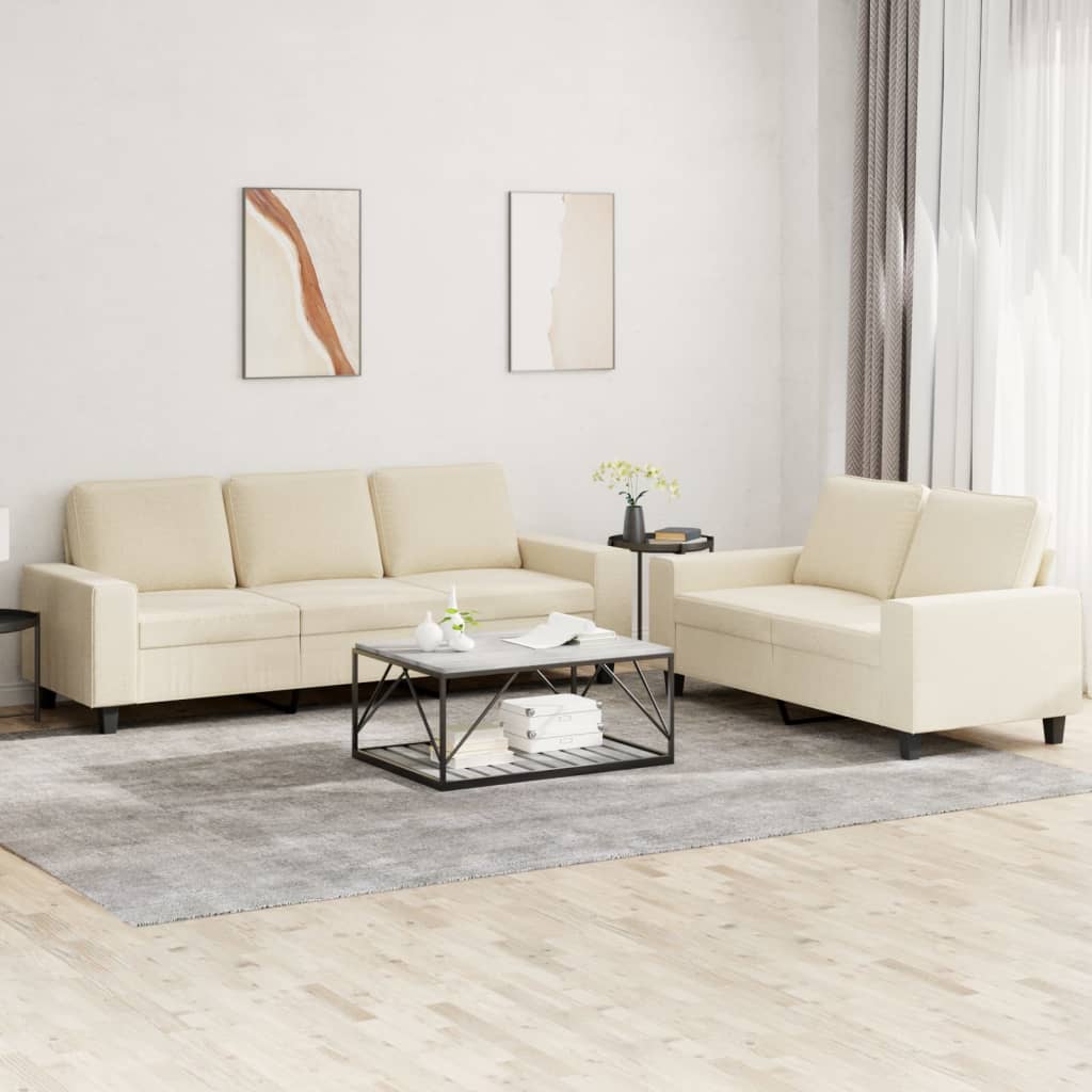 vidaXL 2-tlg. Sofagarnitur Creme Stoff