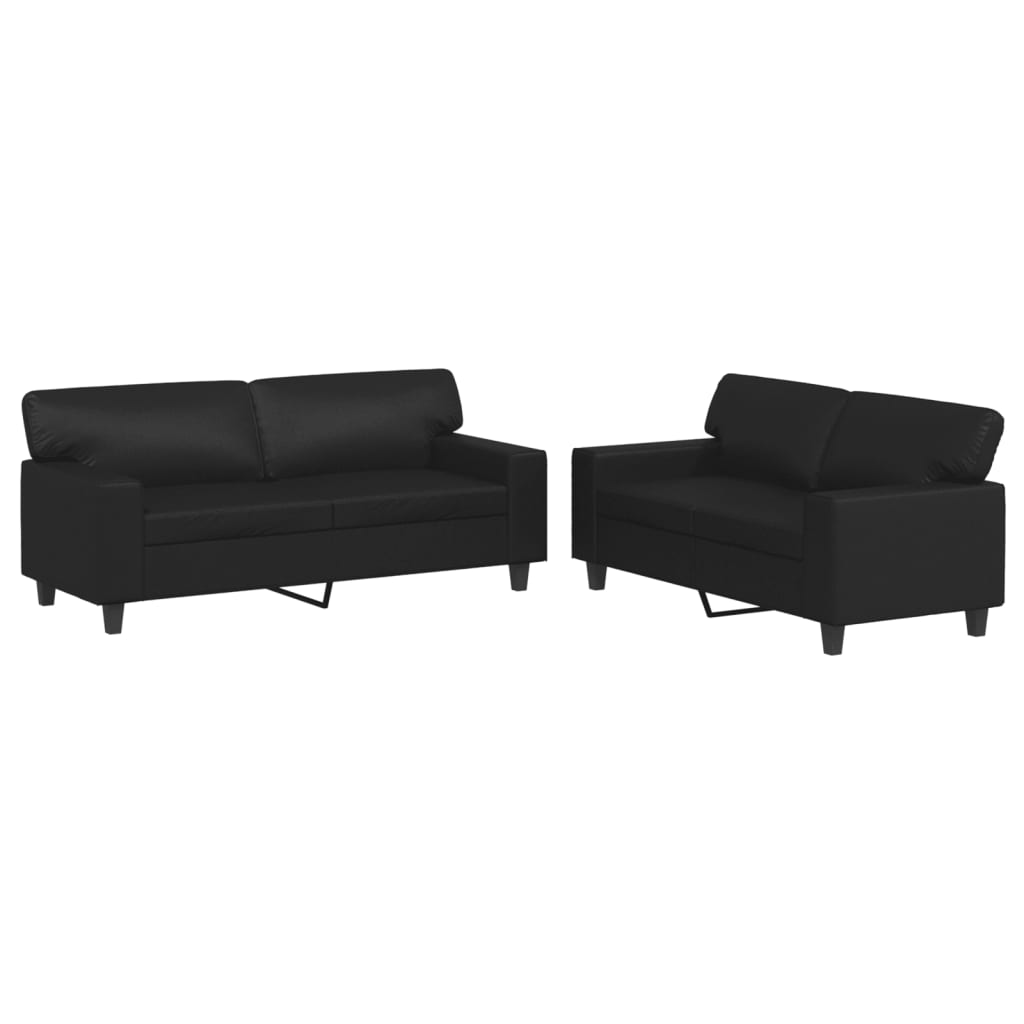Image of vidaXL 2 Piece Sofa Set Black Faux Leather