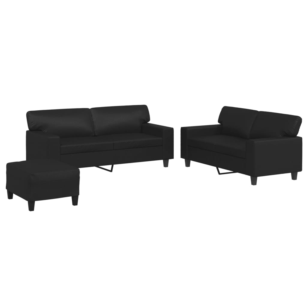 Image of vidaXL 3 Piece Sofa Set Black Faux Leather