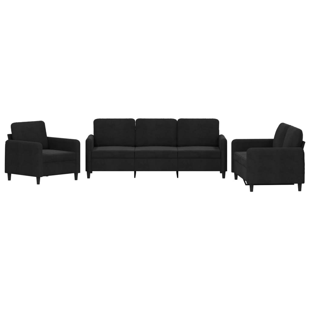 Image of vidaXL 3 Piece Sofa Set Black Velvet