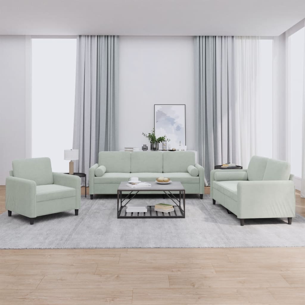 vidaXL sofasæt 3 dele med puder velour lysegrå