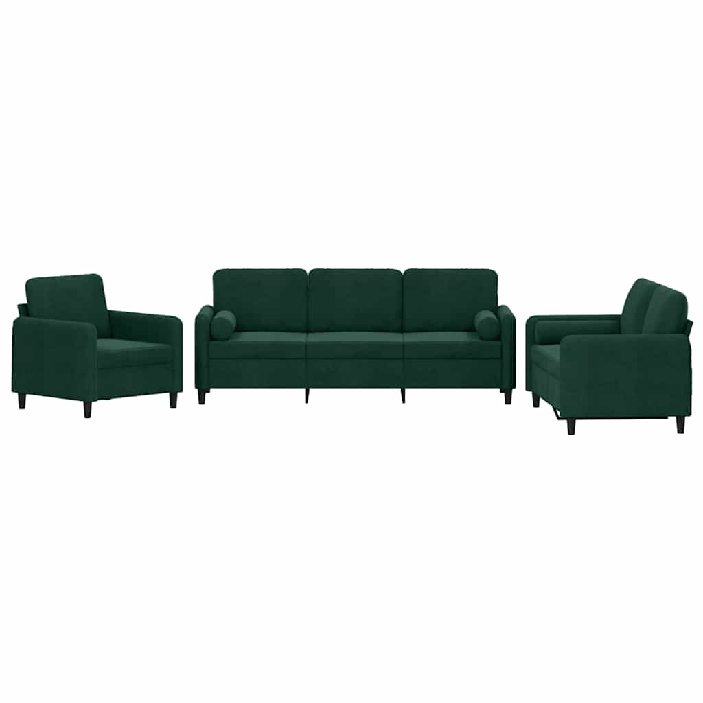vidaXL Sofos komplektas su pagalvėmis, 3 dalių, žalias, aksomas-image-8721012069237