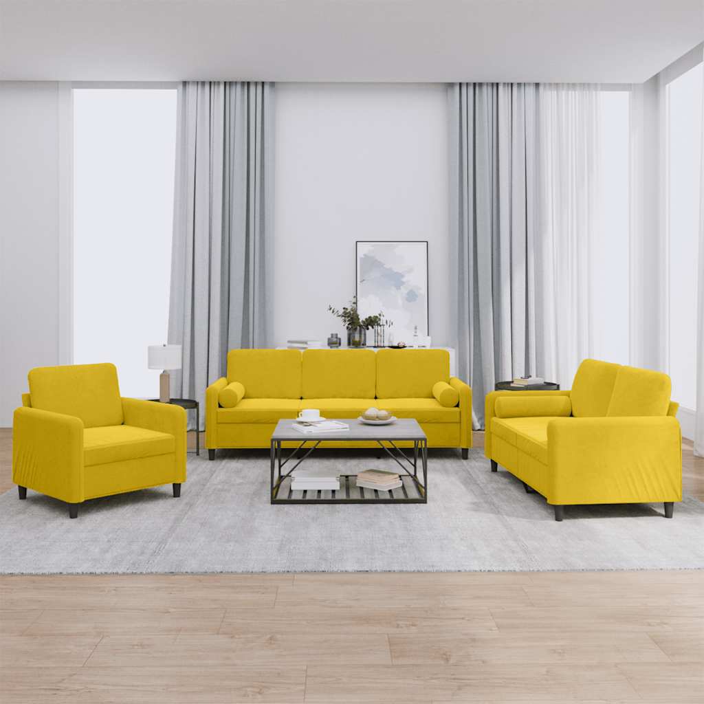vidaXL 3-tlg. Sofagarnitur mit Kissen Gelb Samt