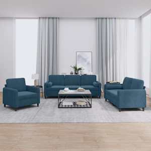 Sedežna garnitura 3-delna z vzglavniki moder žamet