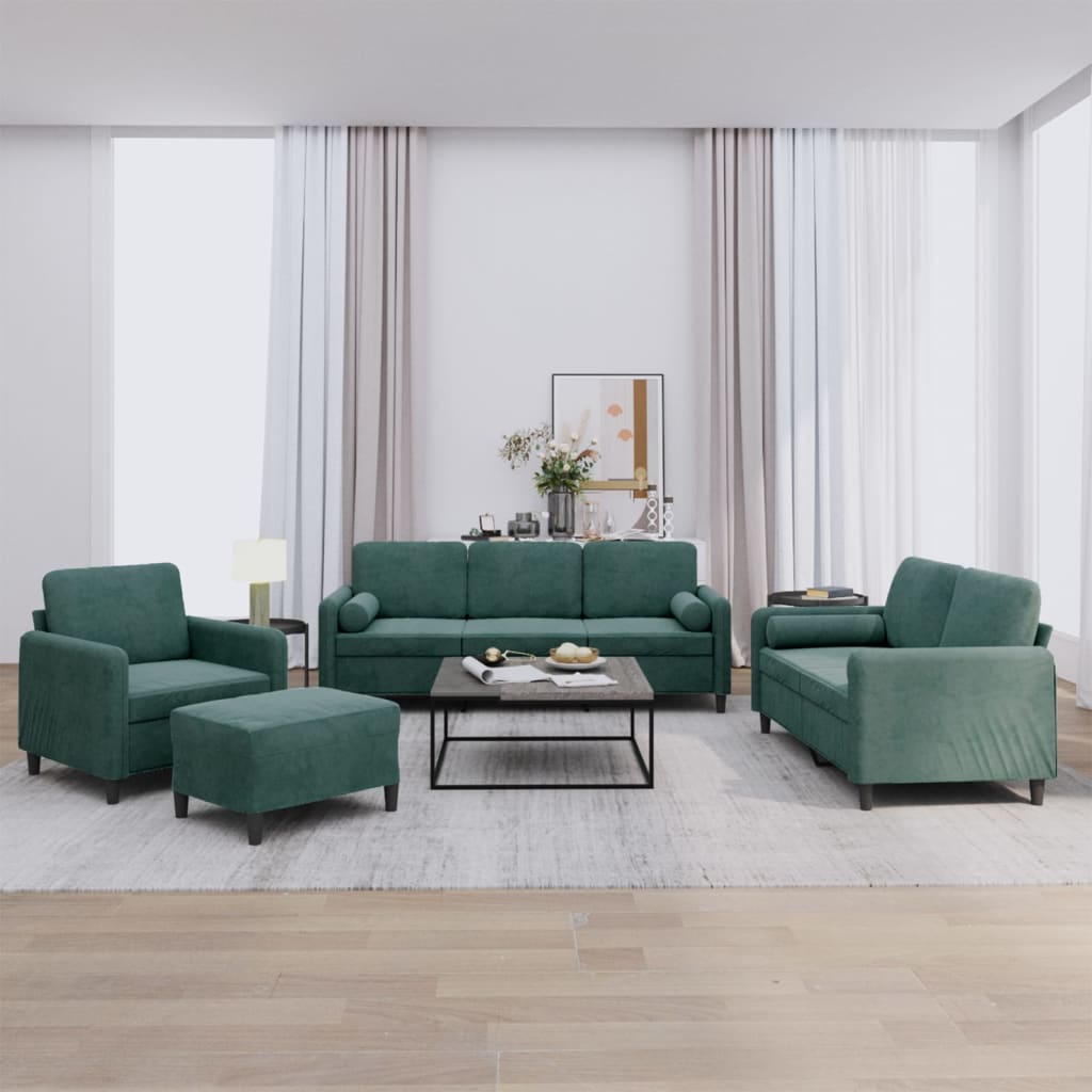 vidaXL 4-tlg. Sofagarnitur mit Kissen Dunkelgrün Samt