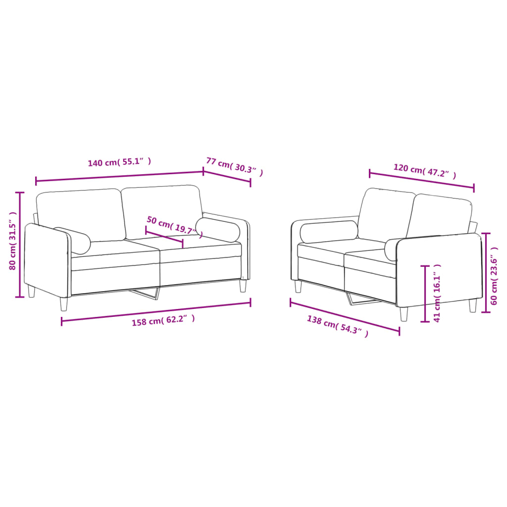 Sofa Set Accent Loveseat Couch Settee for Living Room 2 Piece Velvet vidaXL - Picture 43 of 60