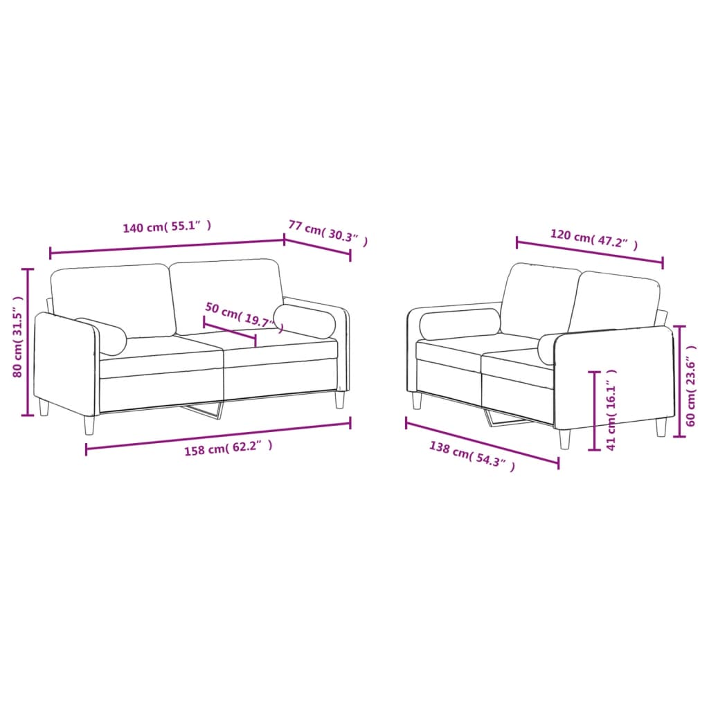 Sofa Set Accent Loveseat Couch Settee for Living Room 2 Piece Velvet vidaXL - Picture 28 of 60