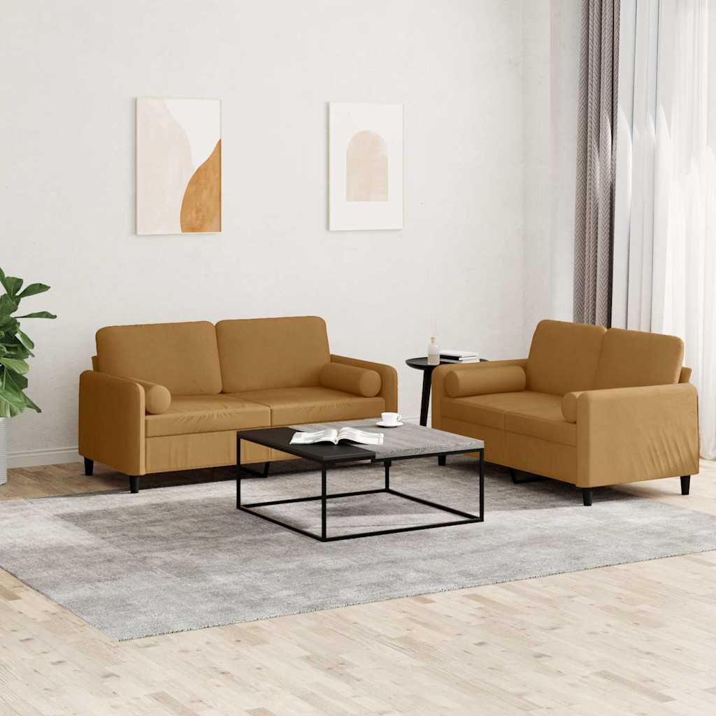 vidaXL 2-tlg. Sofagarnitur mit Kissen Braun Samt