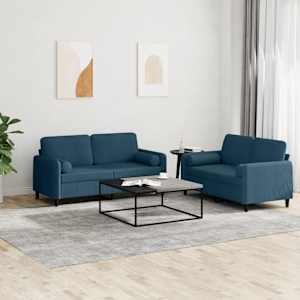 Sedežna garnitura 2-delna z vzglavniki moder žamet