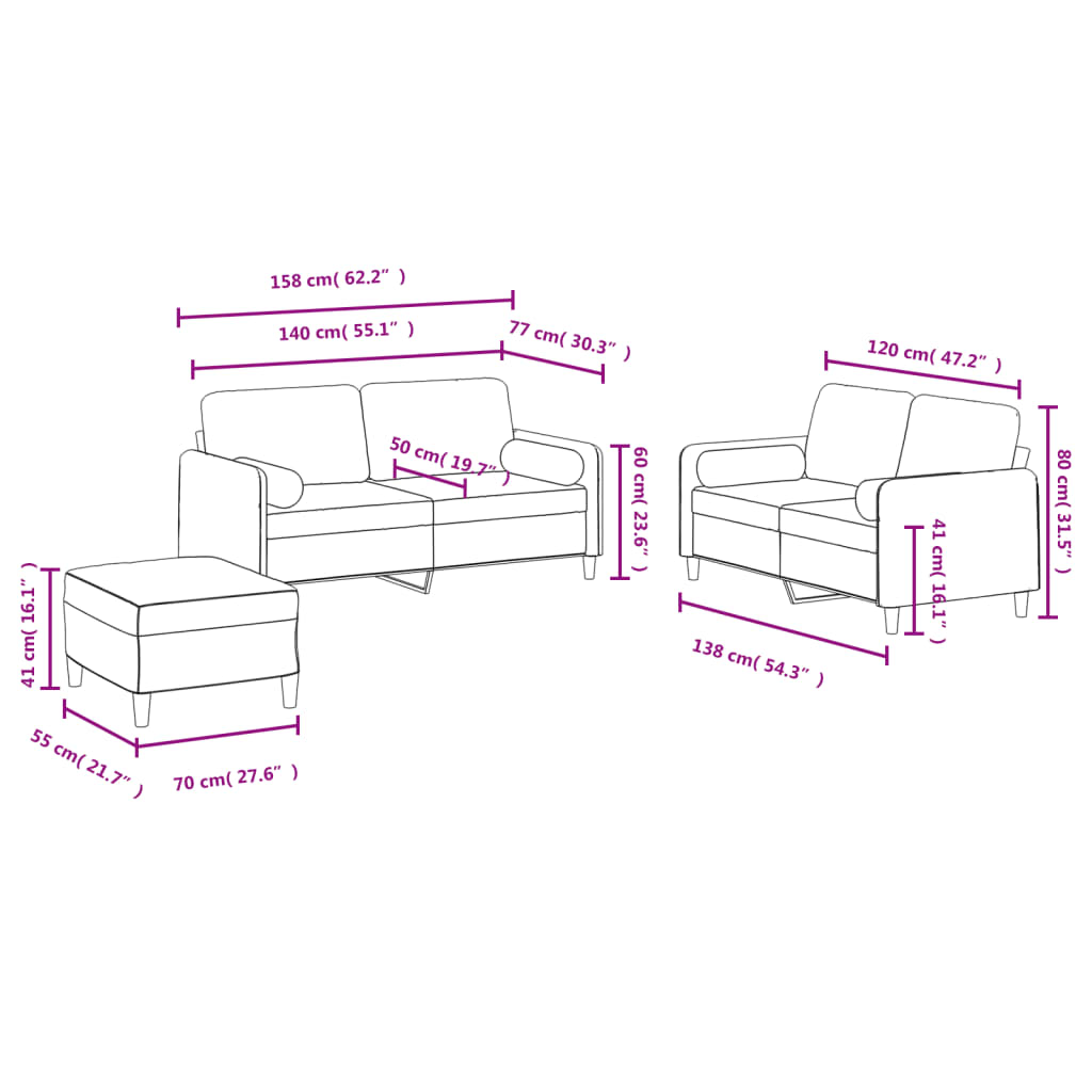 Sofa Set Accent Loveseat Couch Settee for Living Room 2 Piece Velvet vidaXL - Picture 36 of 60