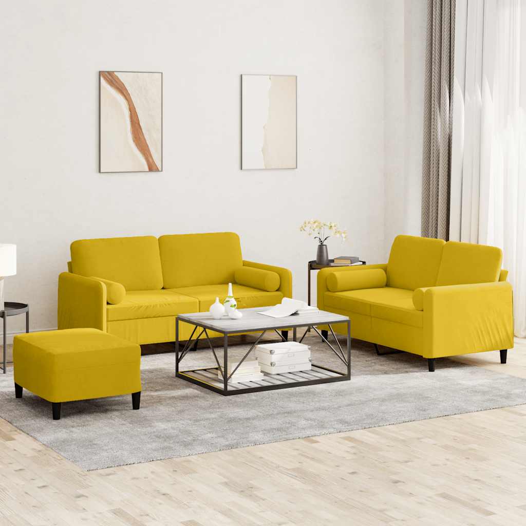 vidaXL 3-tlg. Sofagarnitur mit Kissen Gelb Samt