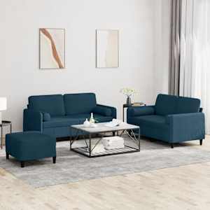 Sedežna garnitura 3-delna z vzglavniki moder žamet