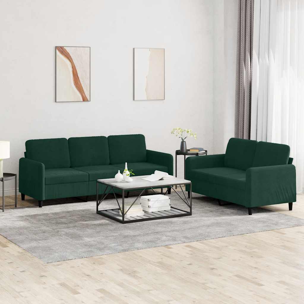 vidaXL Set canapele, 2 piese, verde inchis, catifea