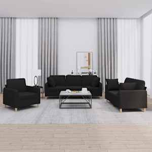 Sedežna garnitura 3-delna z vzglavniki črno blago