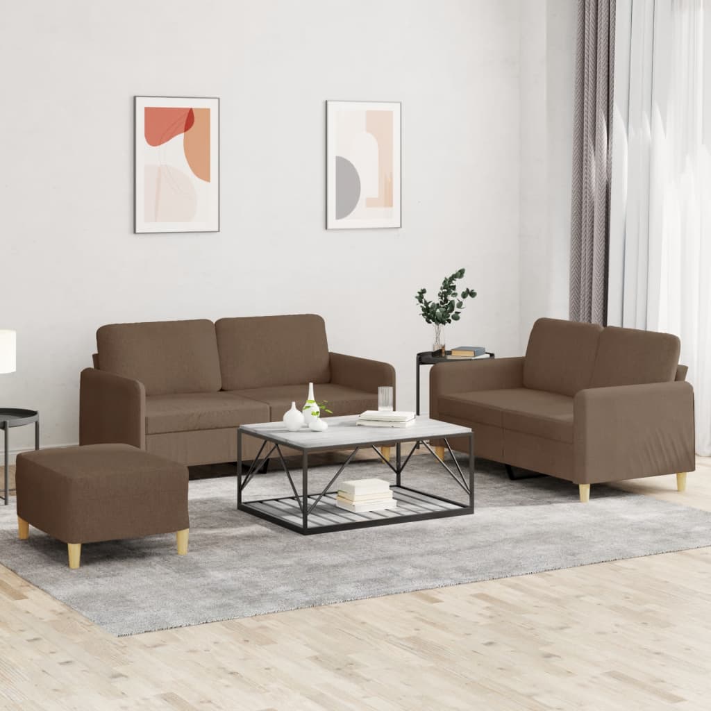 vidaXL Set de canapele cu perne, 3 piese, maro, textil