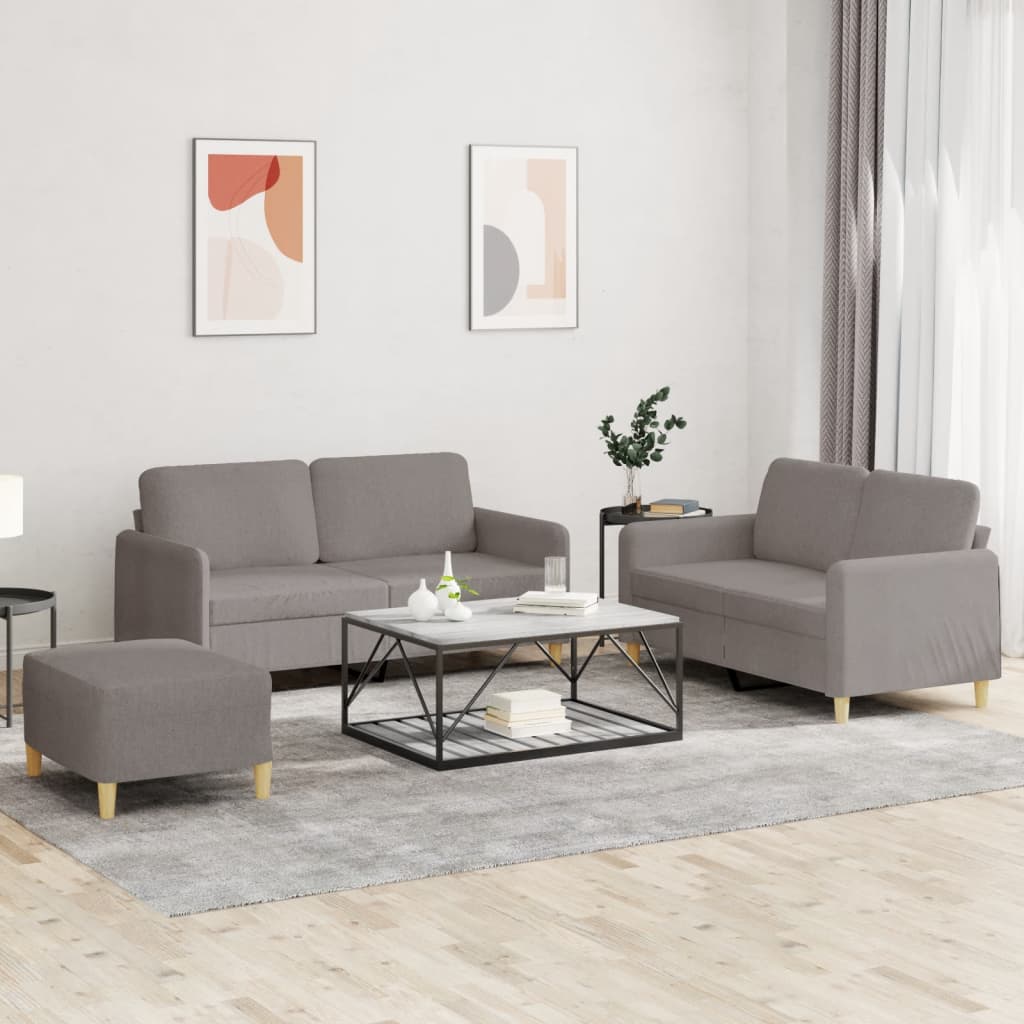 vidaXL 3-tlg. Sofagarnitur mit Kissen Taupe Stoff