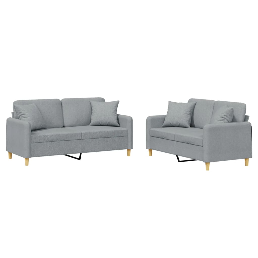 vidaXL Set de canapele cu perne, 2 piese, gri deschis, material textil