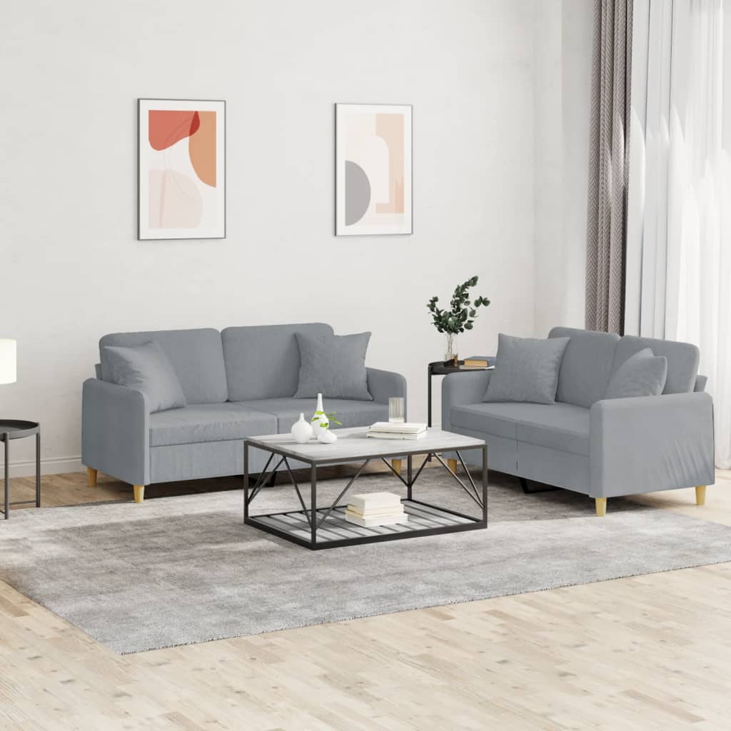 Sofasæt i stof med puder - 2-pers. + 2-pers., lysegrå