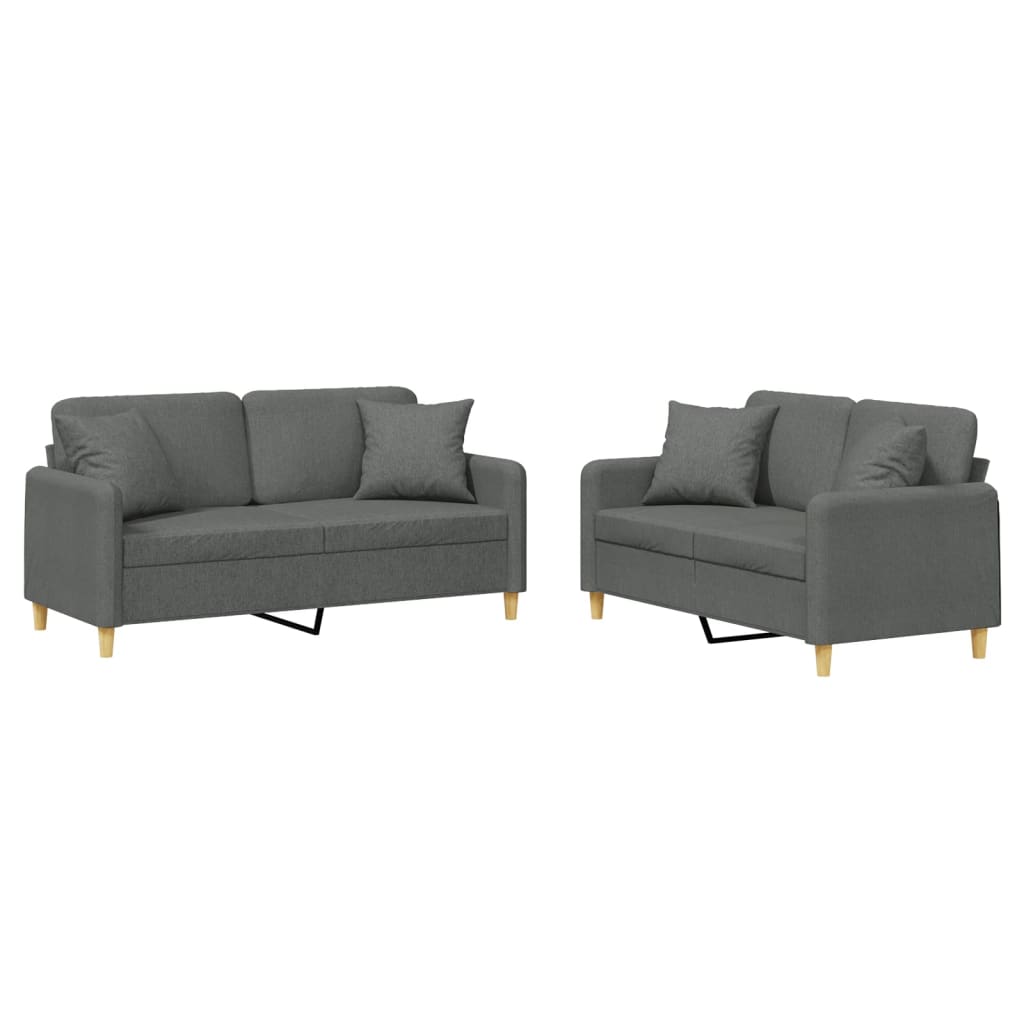 vidaXL Set de canapele cu perne, 2 piese, gri închis, material textil