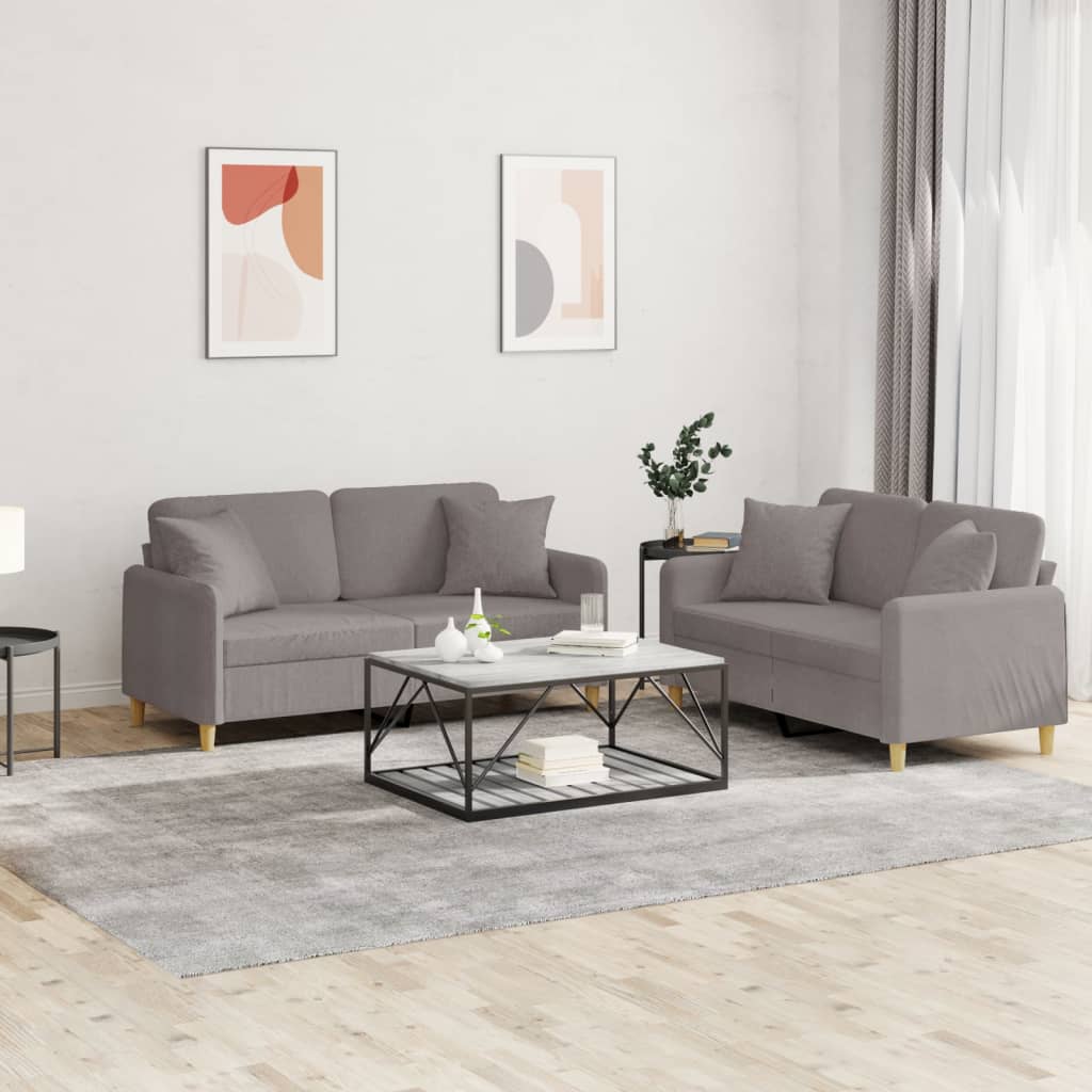vidaXL Set de canapele cu perne, 2 piese, gri taupe, textil