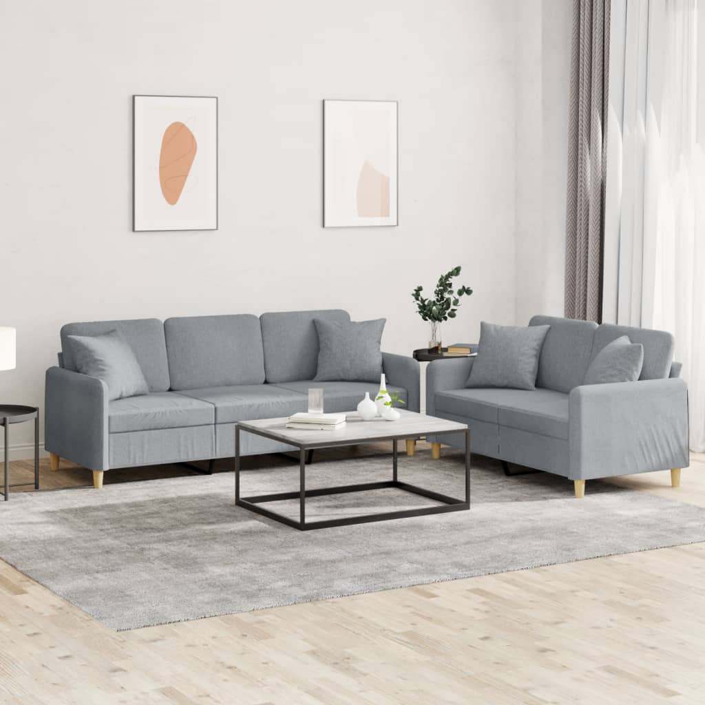 vidaXL sofasæt 2 dele med puder stof lysegrå