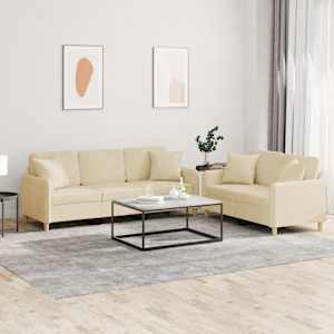 Sedežna garnitura 2-delna z vzglavniki krem blago