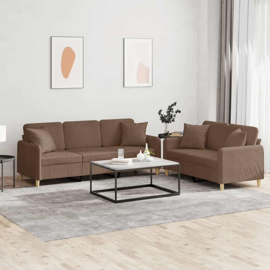 Sofasæt i stof - 2- og 3-personers med puder, brun