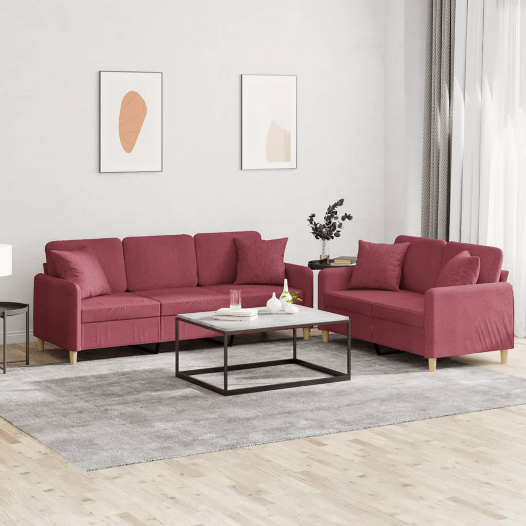 vidaXL sofasæt 2 dele med puder stof vinrød