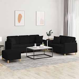 Sedežna garnitura 3-delna z vzglavniki črno blago