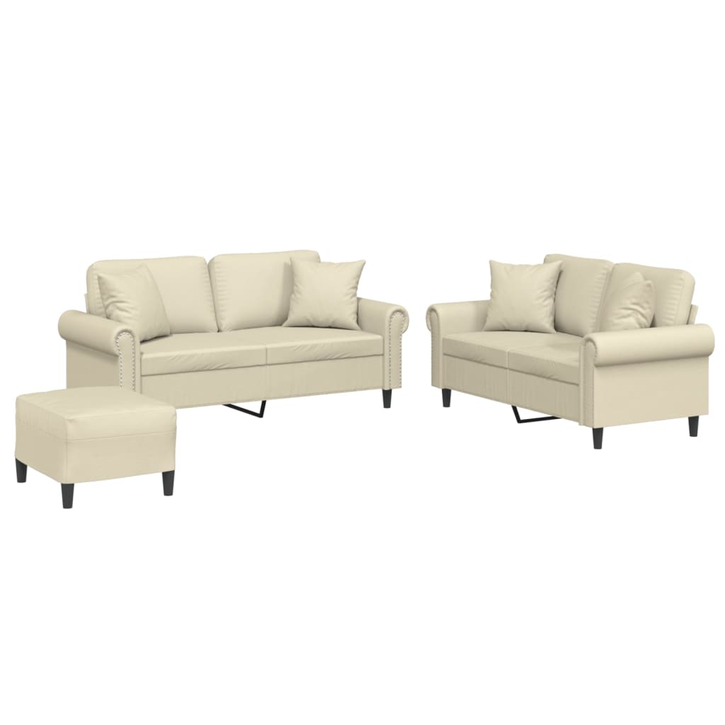 vidaXL 3dílná sedací souprava s polštáři krémová umělá kůže
