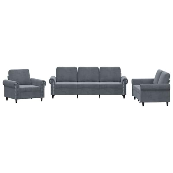 vidaXL 3-osaline diivanikomplekt patjadega, tumehall, samet