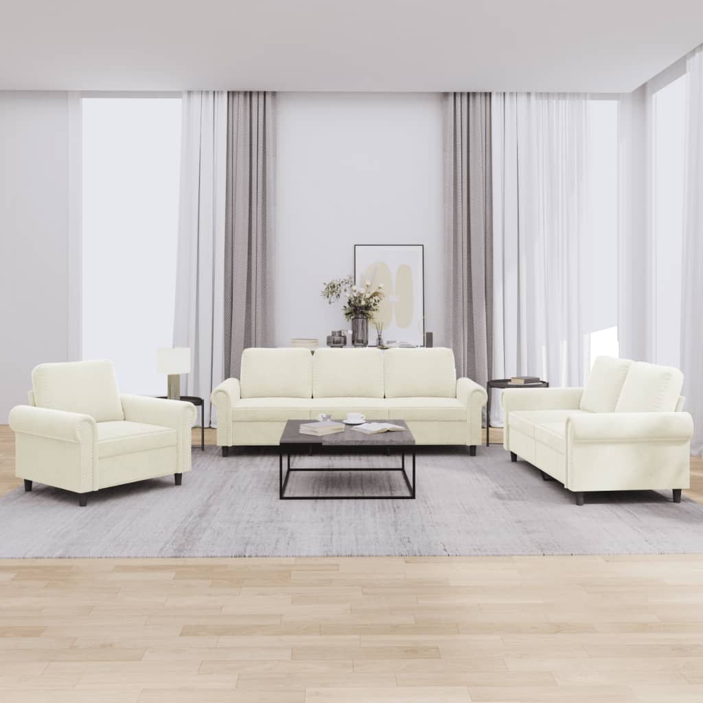 vidaXL sofasæt 3 dele med hynder velour cremefarvet