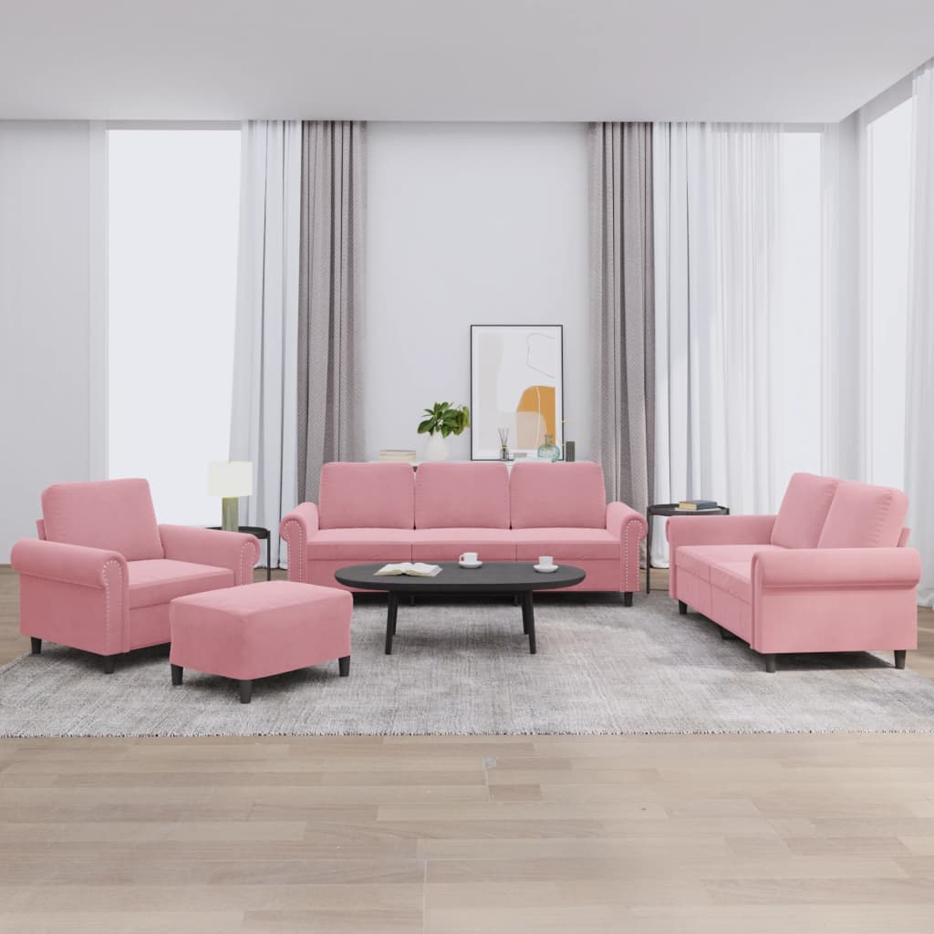 vidaXL 4-tlg. Sofagarnitur mit Kissen Rosa Samt