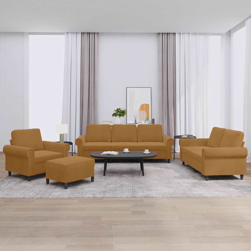 vidaXL 4-tlg. Sofagarnitur mit Kissen Braun Samt