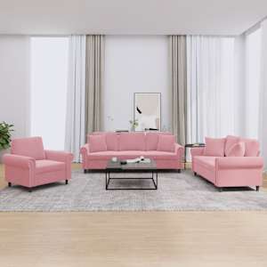 Sedežna garnitura 3-delna z vzglavniki roza žamet