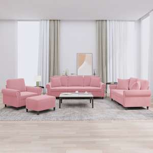 Sedežna garnitura 4-delna z vzglavniki roza žamet