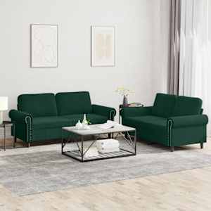 Sedežna garnitura 2-delna z blazinami temno zelen žamet