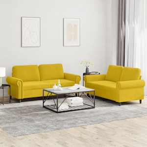 Sedežna garnitura 2-delna z blazinami rumen žamet