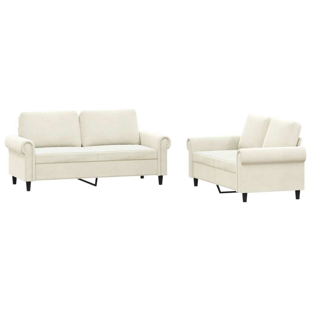 vidaXL Set de canapele cu perne, 2 piese, crem, catifea