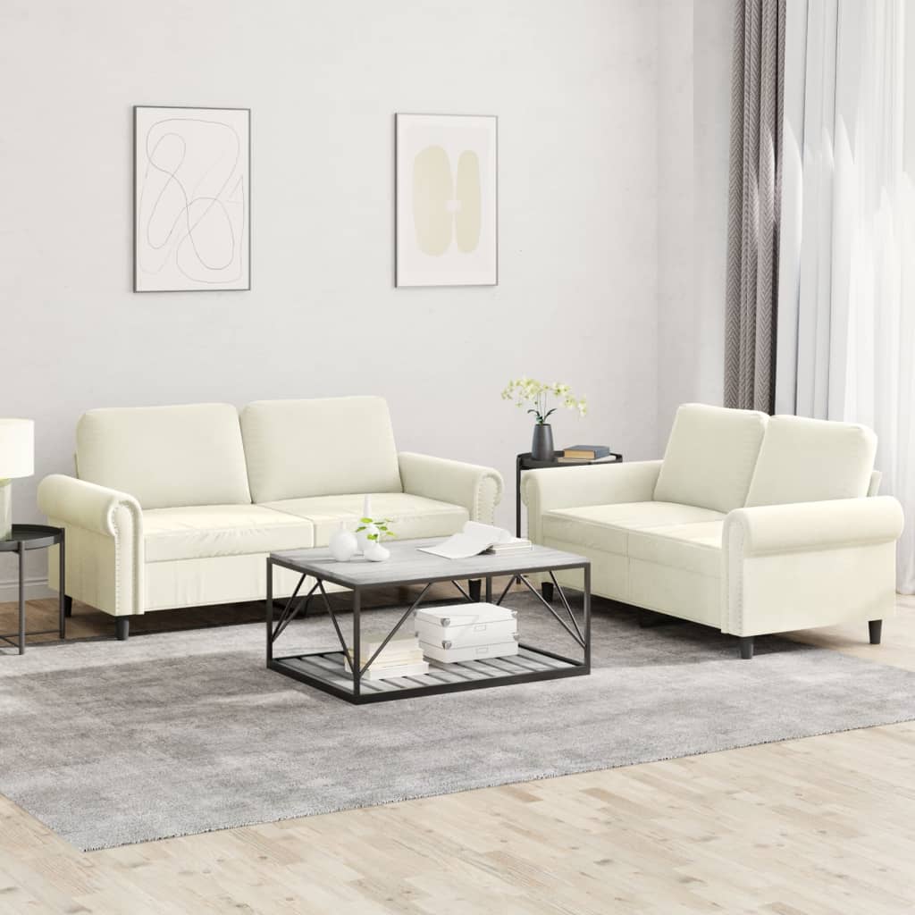 vidaXL sofasæt 2 dele med hynder velour cremefarvet