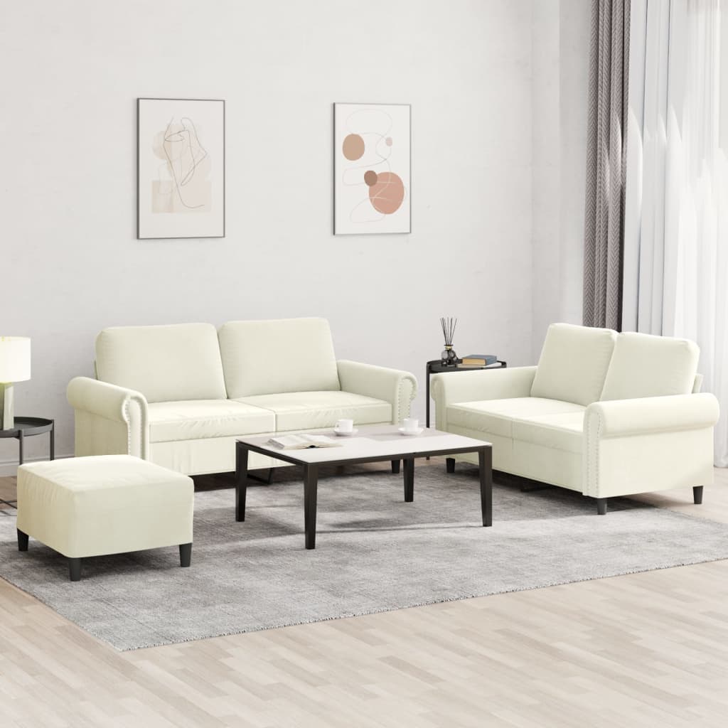 vidaXL sofasæt 3 dele med hynder velour cremefarvet