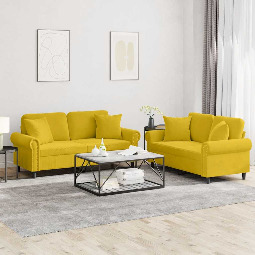 vidaXL Set de canapele cu perne, 2 piese, galben, catifea